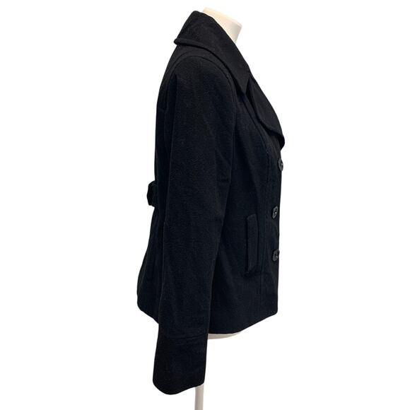 Old Navy Womens Medium Double Breasted Full Button Wool Blend Black Pea Coat - Picture 3 of 7